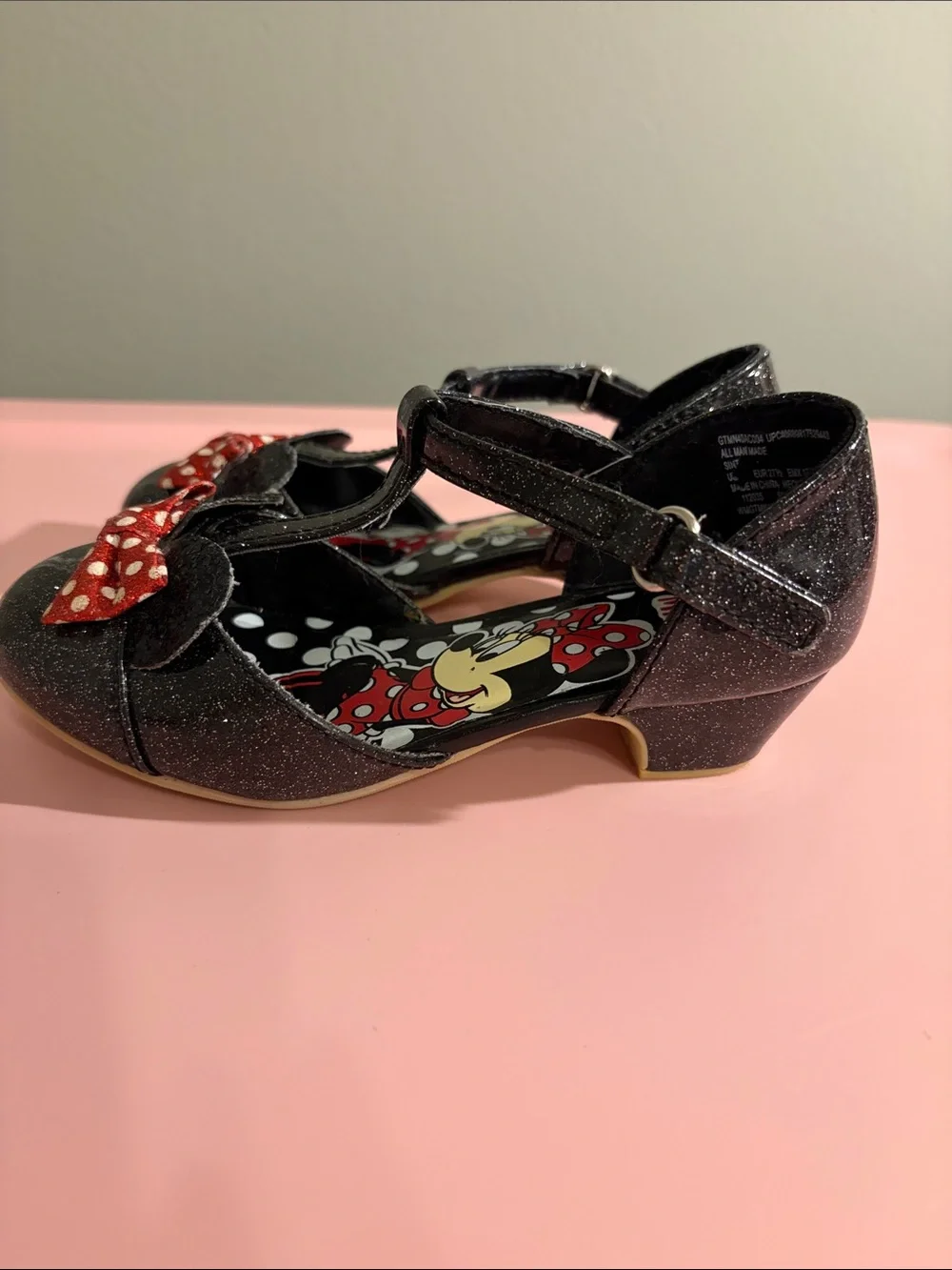 Disney Minnie Mouse Black Glitter T‑Strap Dress Shoes with Red Polka Dot Bows-10